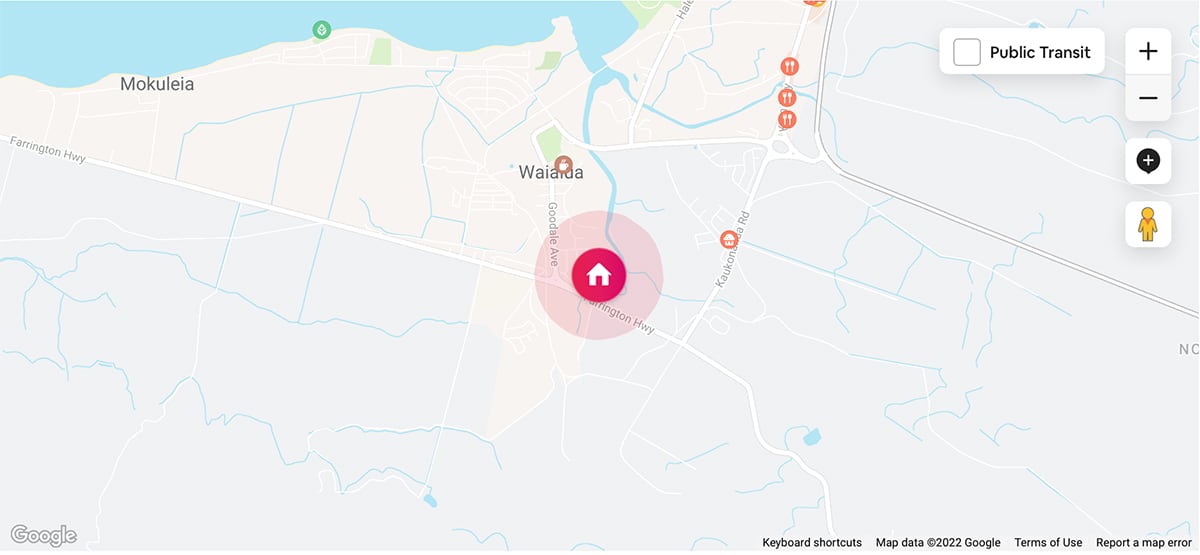 Map with the location of Airbnb Oahu's vacation rental on the North Shore